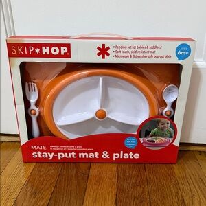 Skip Hop Orange and White Stay-Put Mat & Plate Set